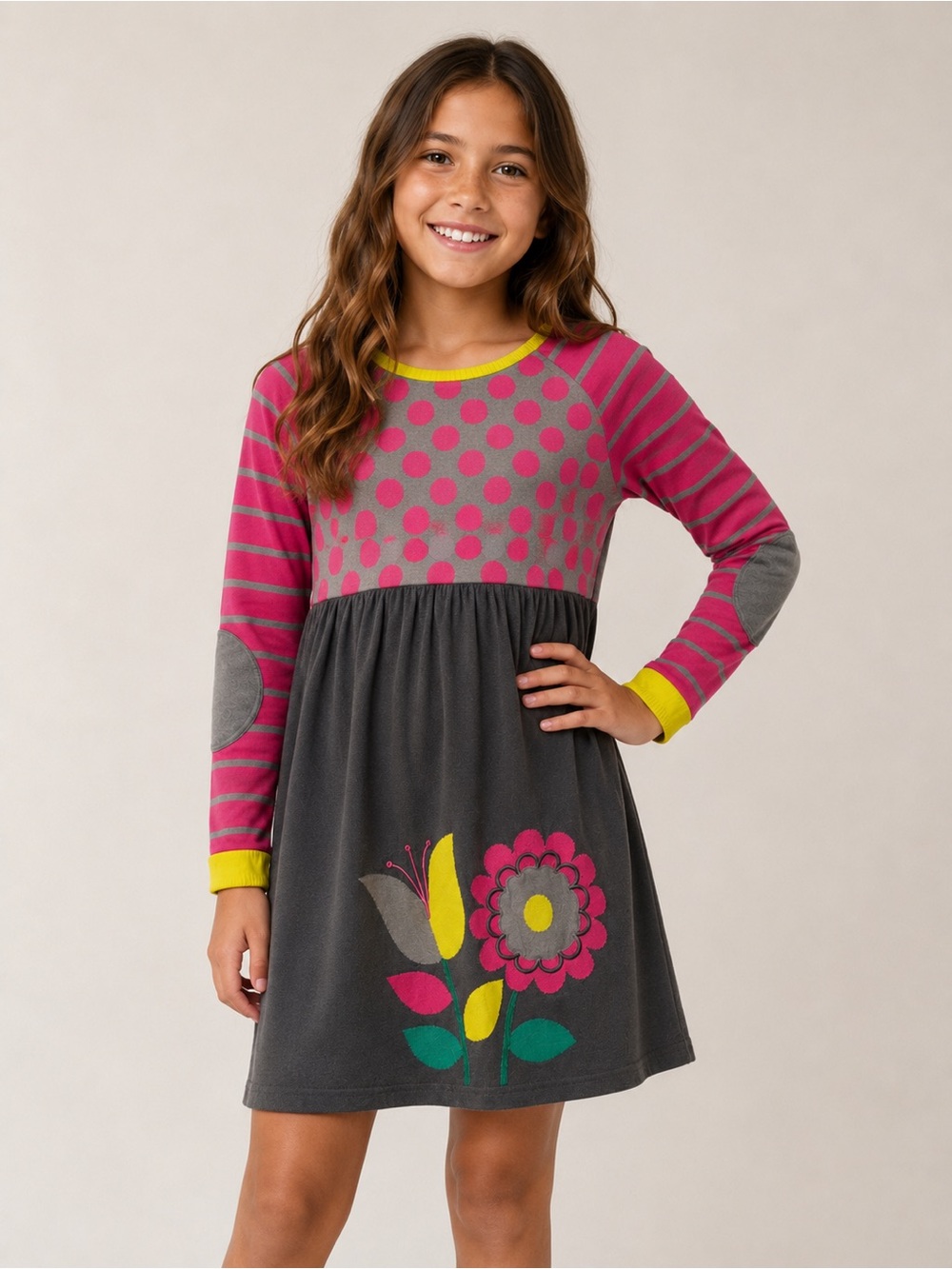 Hanna Andersson Polka Dot Floral Knit Dress vintage Hannah embroidered